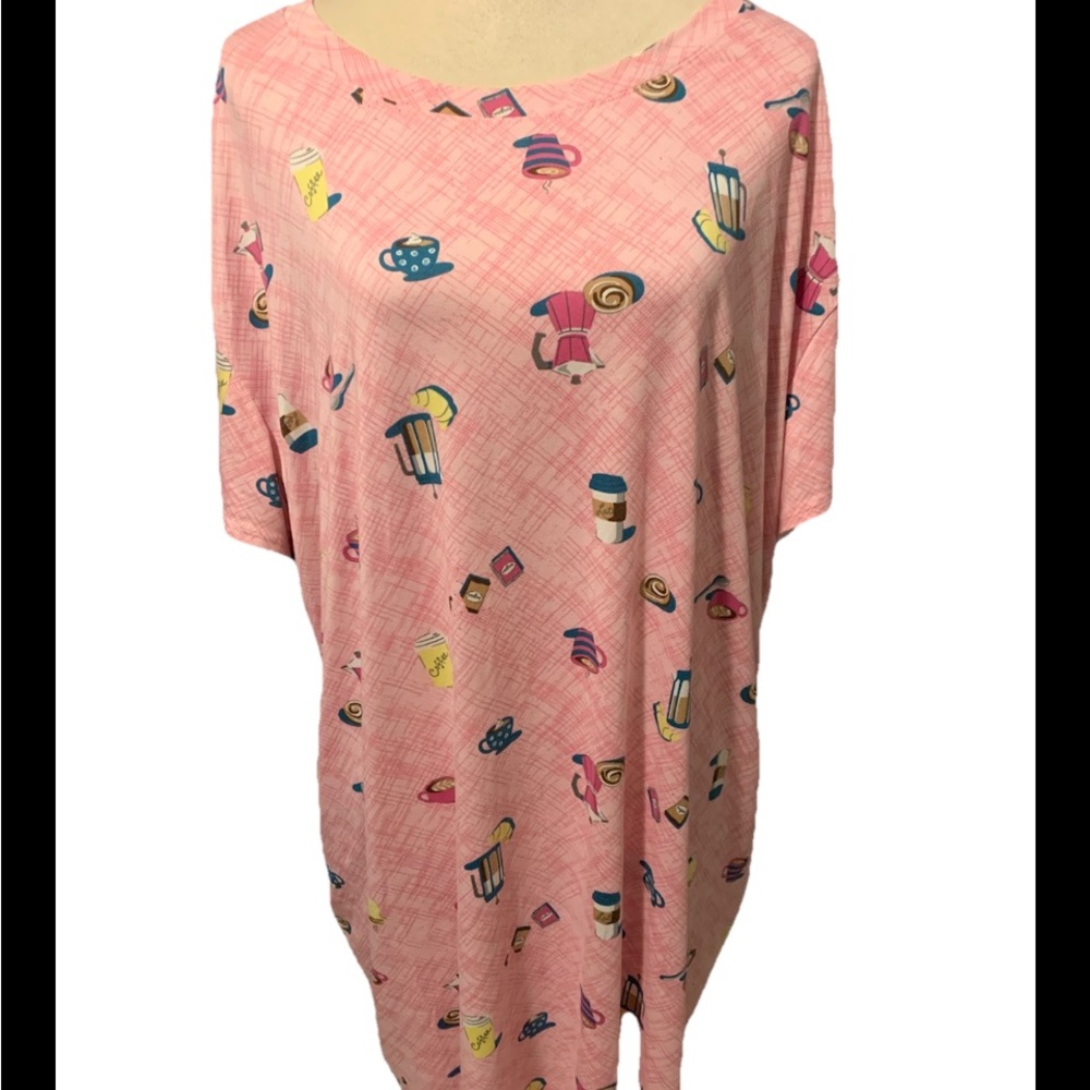 Joyspun Coffee Print Nightgown 2X Pink Sleep Shirt Lounge Dress